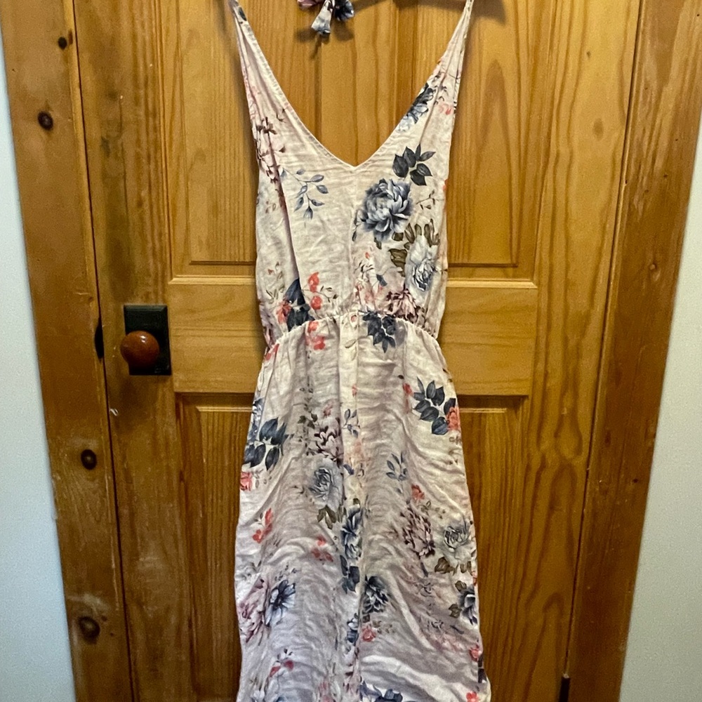 Linen Floral Halter Dress